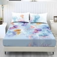 thumbnail image 1 of SEANATIVE Queen Fitted Sheet Set 3 Piece, with 1 pcs Mattress Cover 2 pcs Pillow Covers, Elastic Fabric Sheet Set, Fade-Resistant Dustproof Bed Protector, Jellyfish Print Blue Violet, 1 of 7