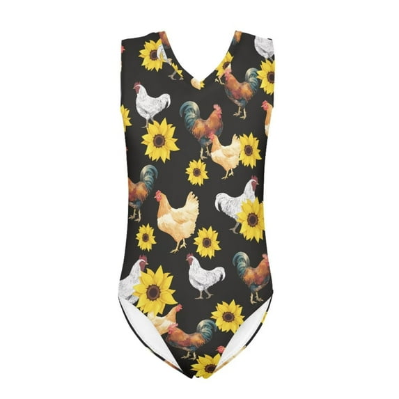 SEANATIVE Quick Dry Bathing Suit for Girls Size 11-12 Years Durable One Piece Sleeveless Swimwear Sunflower Cock Kids Swimsuit Coverup Summer Gift