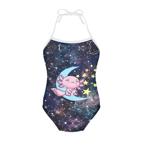 SEANATIVE Quick Dry One Piece Bathing Suit Size 1-2 Elastic Kids Girls Bikini Swimsuit Casual Milk Axolotl Galactic Star Beach Swimwear for Vacation