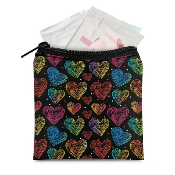 SEANATIVE Rainbow Hearts Sanitary Napkin Storage Bag Lightweight Period Pouch for Women 2 Piece Feminine Hygiene Bag with Zipper Casual Pad Holder for Purse