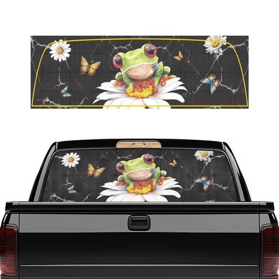 SEANATIVE Rear Window Decal for Trucks,Decorative UV Resistant Car Back Window Graphic Perforated Vinyl Film Scratch-resistant Universal Pickup Sticker, Frog Daisy Butterfly Black Marble