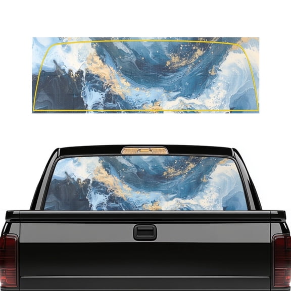 SEANATIVE Rear Window Decals for Trucks 66 x 22 Inch Pickup Back Window Tint Graphic See Through Vinyl Wrap Water-resistant Sun Block Coverage for Car Decor, Marble Blue Gold