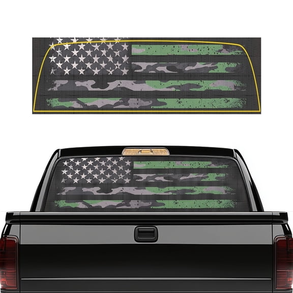SEANATIVE Rear Window Decals for Trucks Full Back Window Decals Stain-resistant Pickup USA Flag Graphic Patriotic Car Accessories Decoration, Green Gray Camo American Flag