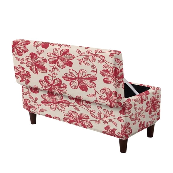 SEANATIVE Rectangular Ottoman Cover Stretch Spandex Storage Ottoman Bench Slipcover Dustproof Furniture Protector with Elastic Band, Non-Slip Footrest Stool Cover, S, Red Floral Beige