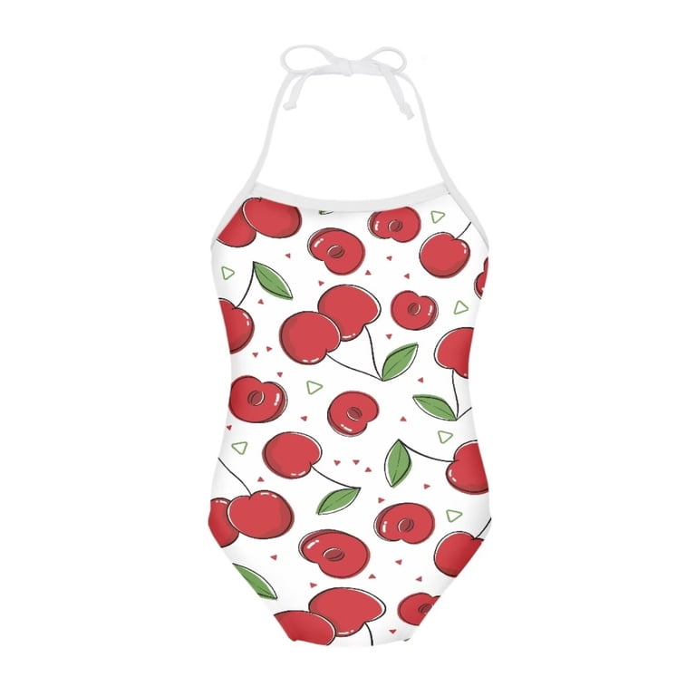 SEANATIVE Red Cherry Kids Swimsuit One Piece Skin-Friendly Lace Up