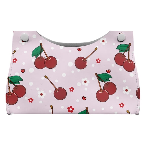 SEANATIVE Red Cherry Tissue Box Cover Rectangle Tissue Box Holder Tissue Paper Case PU Leather Facial Tissue Holder for Bathroom, Car, Bedroom, Hotel, Office, Indoor Home Decor