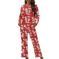 thumbnail image 1 of SEANATIVE Red Christmas Snowman Button Up Pajamas for Women Xmas Long Sleeve Nightwear for Women Sleepwear Size XS Pj Loungewear Tops and Pants Set 2 Piece Women Clothes, 1 of 7
