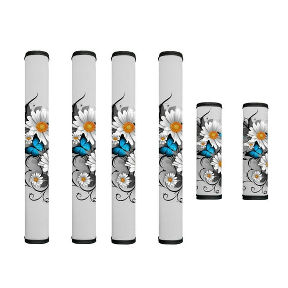 SEANATIVE Refrigerator Door Handle Covers Set of 6 Protective Waterproof Kitchen Electrical Appliance Decor Handles for Fridge, Microwave, Oven, Kitchen Cabinet, Daisy Butterfly Gray