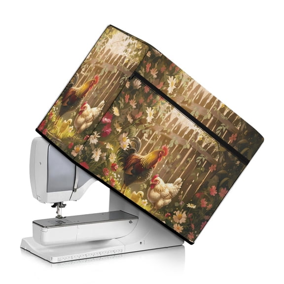 SEANATIVE Rooster Cover for Sewing Machine Flower Garden Sewing Machine Cover with Pocket Sewing Machine Protective Dust Cover for Most Standard Sewing Machines
