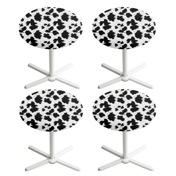 SEANATIVE Round Cocktail Table Cover Set of 4 Stretch Spandex Highboy Table Cloth Table Top Covers with Elastic Edge Decorative Table Topper Cap Cover for Party Bar 24'', Cow Print Black White