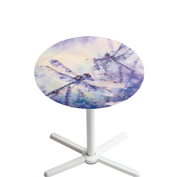 SEANATIVE Round Cocktail Table Covers Stain-resistant Highboy Table Cloths Round Tablecloth Bar Table Topper Cap for Event Birthday Party 24 Inch, Dragonfly Lavender Flower Violet