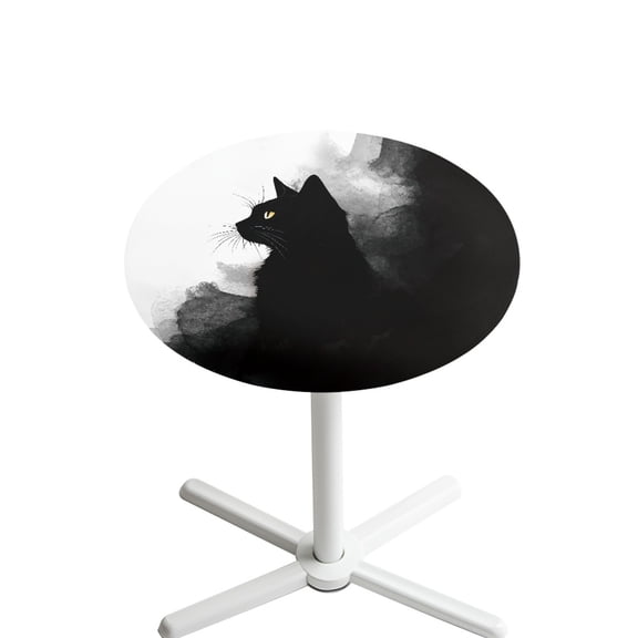 SEANATIVE Round Cocktail Tablecloths with Elastic Edges Stylish Table Covers Washable Table Topper Cap for Round Cocktail Tables for Banquets Bars 24 Inch, Black Cat Ink Wash Painting Print