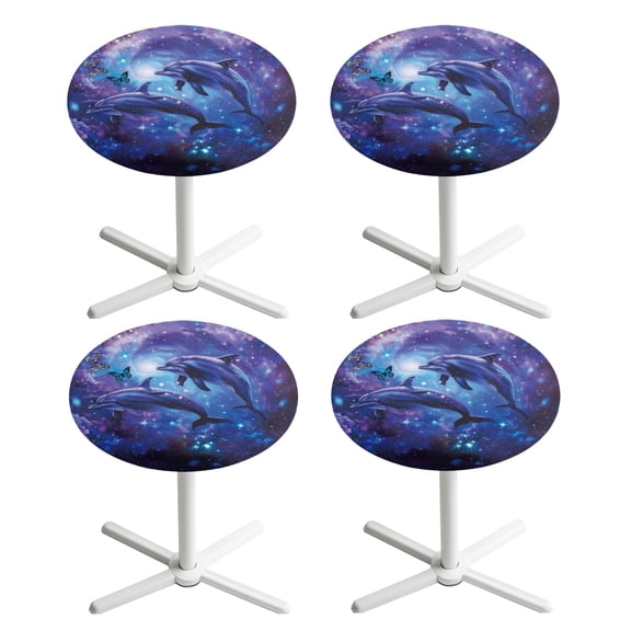 SEANATIVE Round Cocktail Tables Cover Pack of 4 Stretchy Small Round Table Cloth 24 Inch Table Cap Elastic Fit Highboy Tablecloth for Cocktail Table, Dolphin Violet Blue Galaxy Butterfly