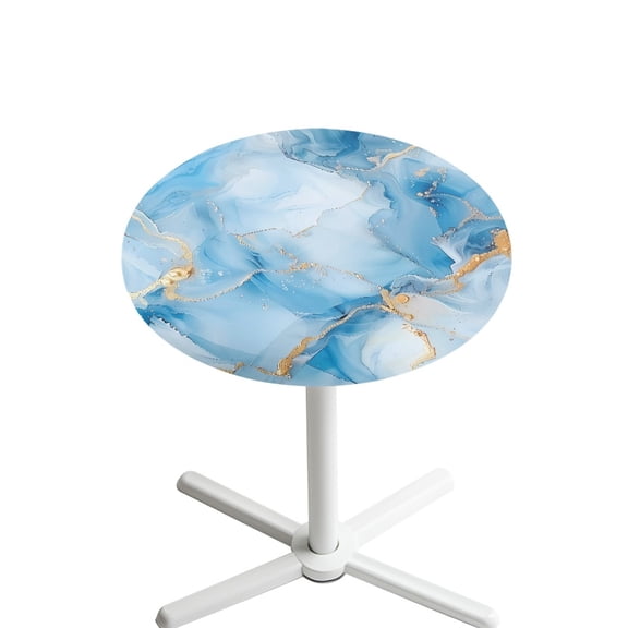 SEANATIVE Round Fitted Tablecloth Decorative Bar Table Cover Stretchable Cocktail Table Topper Cap High Top Table Cloth with Elastic Edged for Outdoor Indoor 24 Inch, Marble Light Blue