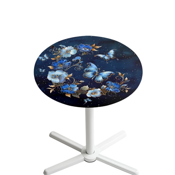 SEANATIVE Round High Top Table Cover Cocktail Table Topper Cap Washable Round Table Covers Stretchy 24 x 24 Inch Cocktail Tablecloth for Party Bar Pub Banquet Table, Butterfly Flower Blue