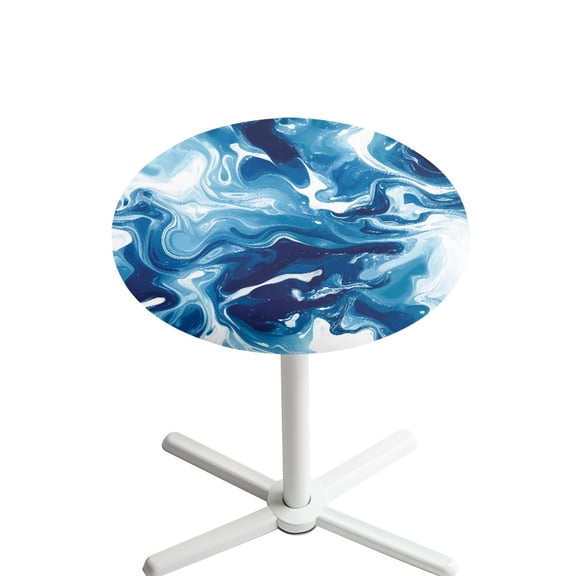 SEANATIVE Round Table Cloth Fitted Spandex Cocktail Table Top Cover Table Topper Cap Round Picnic Table Cloth with Elastic Edged Tablecloth for 24" x 24" Round Tables, Blue Marble
