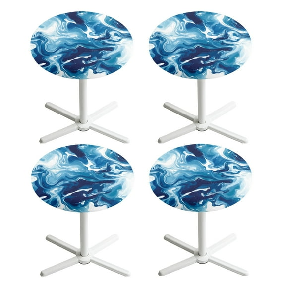 SEANATIVE Round Table Cloths Pack of 4 Fitted Spandex Cocktail Table Top Cover Table Topper Cap Round Picnic Table Cloth with Elastic Edged Tablecloth for 24" Round Tables, Blue Marble