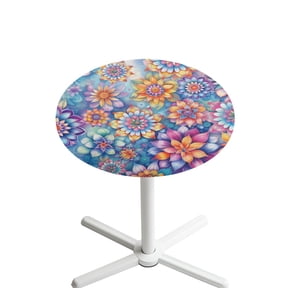 SEANATIVE Round Table Covers with Elastic Edged 24 x 24 Inch Cocktail Tablecloths Decorative High Top Table Cloth Table Decorations for Banquets Celebrations, Boho Flower Pattern