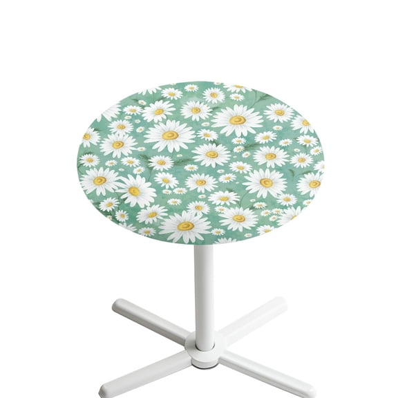 SEANATIVE Round Table Top Cover with Elastic Edges Washable Cocktail Table Top Cover Decorative Spandex Tablecloth Stretch Highboy Table Cloth for 24 Inch Round Tables, Daisy Green