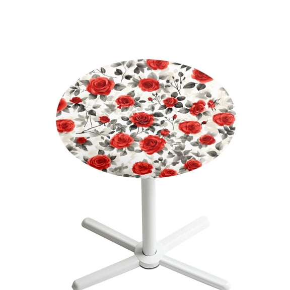SEANATIVE Round Table Top Covers Decorative Cocktail Table Topper Cap with Elastic Edge Bar Tablecloth Spandex Table Top Covers for 24'' Diameter Cocktail Tables, Red Rose Pattern