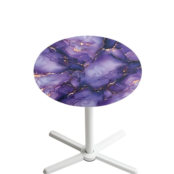 SEANATIVE Round Table Top Covers Washable Cocktail Table Cloth High Top Tablecloth Stylish Stretch Fitted Table Topper Cap for Events Celebrations 24 x 24 Inch, Marble Violet Gold