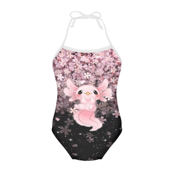 SEANATIVE Sakura One Piece Swimwear for Girls Soft Kids Girls One Piece Swimsuit Size 1-2 Hawaii Comfortable Pink Axolotl Bikini Swimming Suit