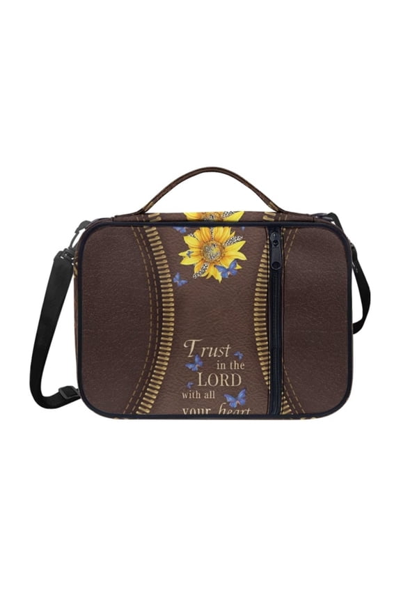 Scriptures Bible Cover with Shoulder Strap Large Capacity Bible Case Bag for Women Sunflower Butterfly Casual Pray Church Bag