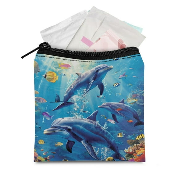 SEANATIVE Sea Dolphin Sanitary Napkin Storage Bag Lightweight Period Pouches for Teen Girls Soft Sanitary Pad Pouch for Women 2 Piece Pad and Tampon Holder for Purse