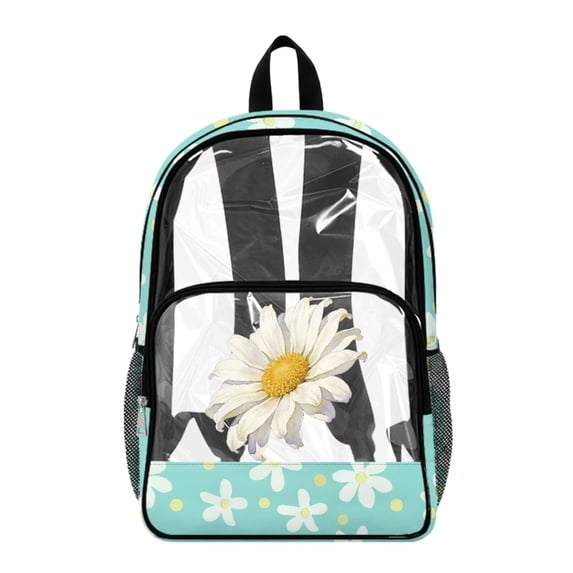 SEANATIVE See Through Backpack for Kids Clear Transparent School Bookbag Stylish Design PVC Daypack with Side Pockets for Elementary Middle School, Daisy Mint Green