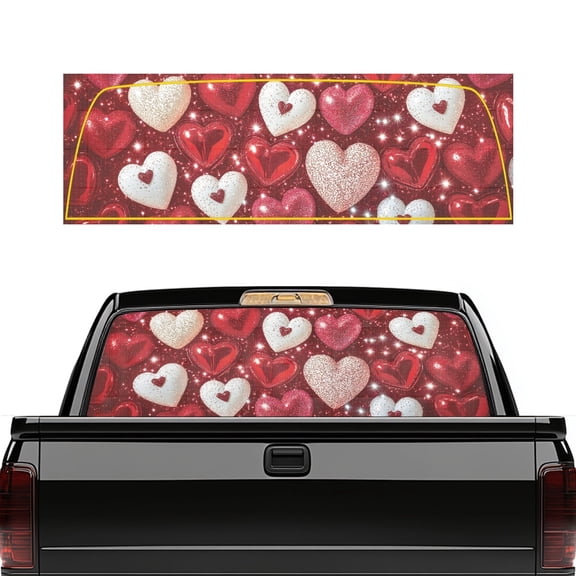SEANATIVE See Through Window Decal for Truck Back Window Perforated Full Coverage Graphic Sticker Car Film Sun Block UV Protection for Valentine's Day Decor, Heart Shape Pattern Red