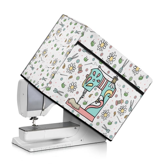 SEANATIVE Sewing Machsine Print Dust Cover for Sewing Machine Sewing Accessories Organizer with Pockets Stain Resistant for Most Standard Sewing Machines Decor