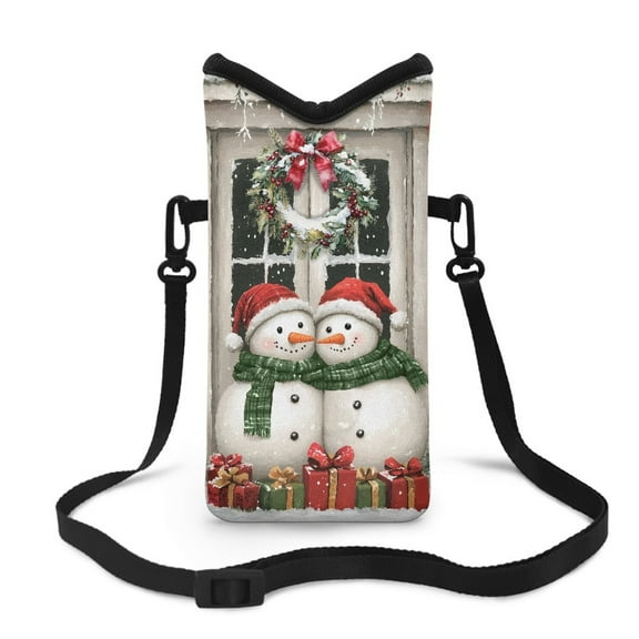 SEANATIVE Shockproof Cell Phone Crossbody Bag Mini Shoulder Bag Portable Phone Purse Phone Carrier with Detachable Shoulder Strap for Travel, Walking, Snowman Christmas Wreath