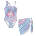thumbnail image 1 of SEANATIVE Size 13-14 Years Girls Swimsuits One Piece Bathing Suit 2 Piece Set with Mesh Sarong Coverup Cut Out Beach Swimwear for Kids Teen Girl, Cute Axolotl Pink Blue, 1 of 7