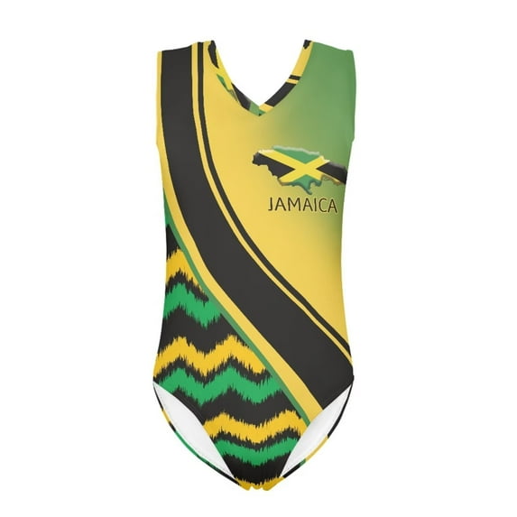 SEANATIVE Size 3-4 T One Piece Bathing Suit Soft Jamaica Flag Kids Girls Bikini Swimsuit Green Breathable Beach Sleeveless Swimwear for Kids