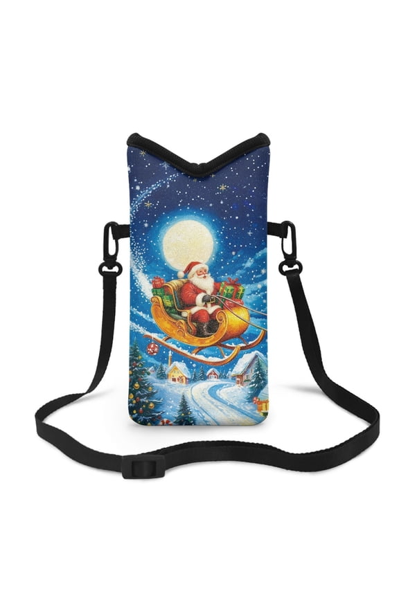 Small Cell Phone Purse Crossbody Bags for Women Men Water-Resistant Neoprene Lightweight Phone Bag Case for Keys, Earphone, Cashes, 8 x 4 inch, Santa Claus Sleigh Moon Christmas Eve
