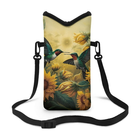 SEANATIVE Small Crossbody Bag Waterproof Phone Wallet Purses for Women Men Neoprene Mini Travel Shoulder Bag for Cellphone, Napkin, Keys, Lipstick, 8 x 4 inch, Yellow Sunflower Hummingbird