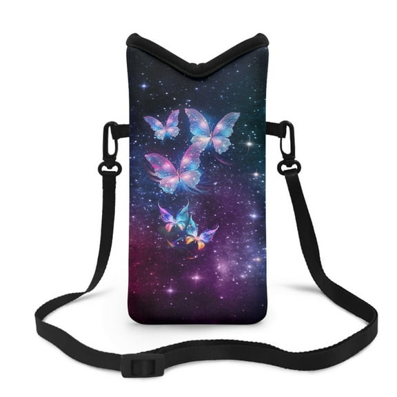SEANATIVE Small Crossbody Bag for Women Men Water Resistant Phone Sleeve Case Bag for Men Women Mini Shoulder Bag, 8'' x 4'', for Travel, Date, Party, Butterfly Galaxy Star Violet