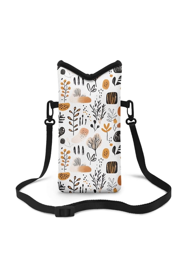 Small Crossbody Bag for Women Waterproof Cell Phone Case Mobile Phone Protection Bag Mini Satchel Bags for Moto G Power, G Pure, edge, G52, G82, Abstract Boho Geometric Art Leaf White