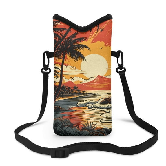 SEANATIVE Small Crossbody Cell Phone Bag for Women Men Mini Phone Purse with Crossbody Strap Mini Phone Wallet Shoulder Bag Fits Most Smartphones, Coconut Palm Tree Beach Moutain Sun Orange