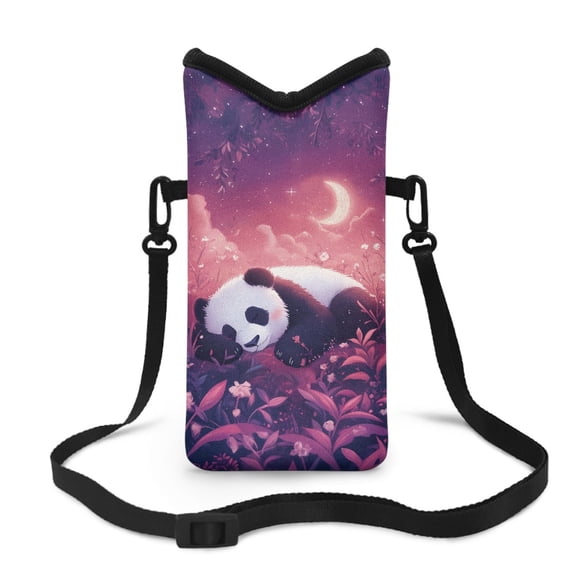 SEANATIVE Small Crossbody Cell Phone Bag for Women Men Mini Phone Purse with Crossbody Strap Neoprene Mini Phone Wallet Shoulder Bag Fits Most Phones, 8 x 4 inch, Cute Panda Flower Moon Violet