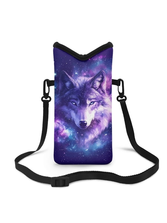 Small Crossbody Cell Phone Bag for Women Men Mini Phone Purse with Crossbody Strap Neoprene Mini Phone Wallet Shoulder Bag Fits Most Smartphones, 8 x 4 inch, Galaxy Wolf Violet