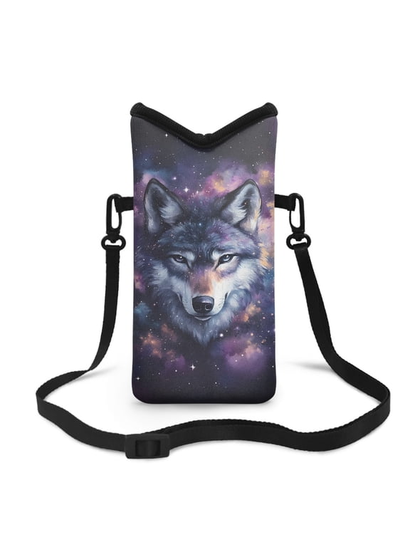 Small Phone Bag Water-Resistant Crossbody Pouch with Adjustable Strap Small Cell Phone Case Satchel Fits Most Smartphones for Men Women, 8 x 4 inch, Wolf Galaxy Star