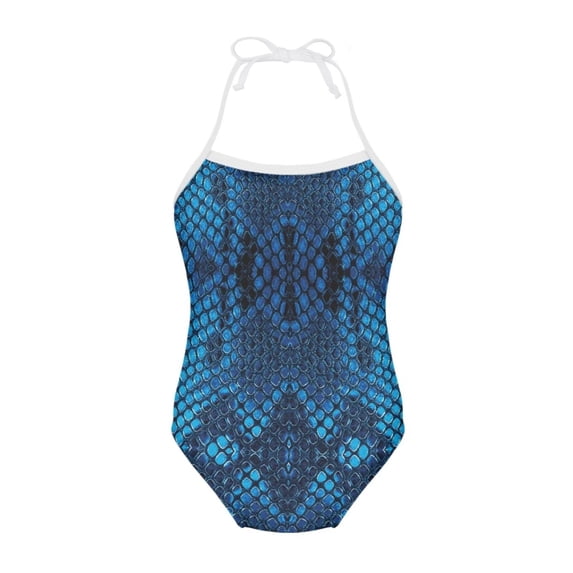 SEANATIVE Snake Stripes Kids Swimsuit One Piece Blue Cool Swimwear Body Suits for Girls Breathable Summer Bikini Bathing Suit Size 5-6 T