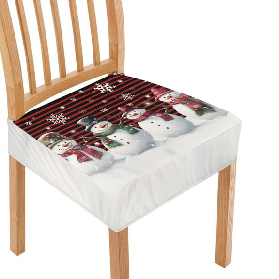 SEANATIVE Snowman Chair Covers for Dining Chairs Set of 2 Christmas Chair Covers with Elastic Band Square Chair Seat Protective Cover Furniture Protector Covers Xmas Decor