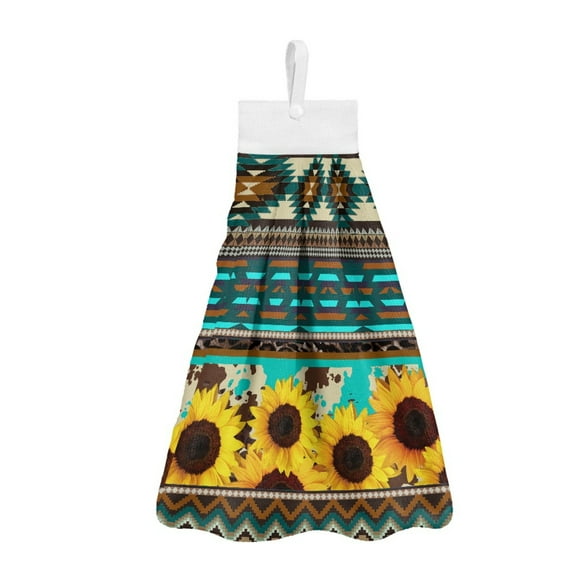 SEANATIVE Southwest Aztec Hand Towels for Bathroom Set of 2 Sunflower Hanging Hand Towels for Kitchen Highly Absorbent Hand Towels with Button Loop Fingertip Towel Indoor Home Decor