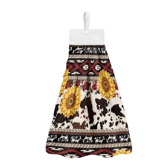 SEANATIVE Southwest Aztec Hand Towels with Hanging Loops Sunflower Hand Towels for Bathroom Set of 2 Washable Hanging Dry Towels for Kitchen Highly Absorbent Fingertip Towel