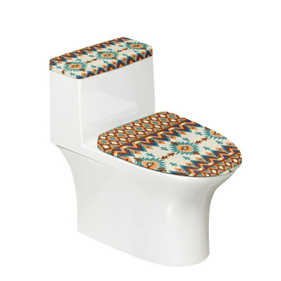 SEANATIVE Southwest Aztec Toilet Tank Cover & Toilet Lid Cover Set Stays in Place Bathroom Toilet Lid Accessory, Toilet Lid Cushion and Tank Mat Full Coverage Home Bathroom Toilet Decoration