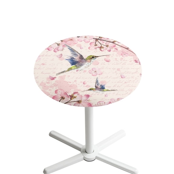 SEANATIVE Spandex Cocktail Table Cloth 24 x 24 Inch Round Table Topper Cap Small Round Table Cloth with Elastic Edged for Birthday Party Events, Hummingbird Pink Peach Blossom Letter Print