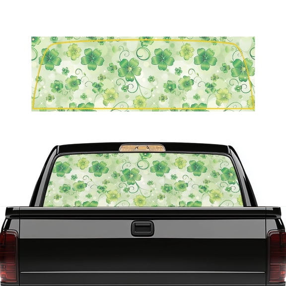 SEANATIVE St. Patrick's Day Truck Rear Window Graphic Truck Window Sun Shade Decal Car Accessories Sun Protection for Auto Car Pickup Decoration, Green Shamrock Leaf