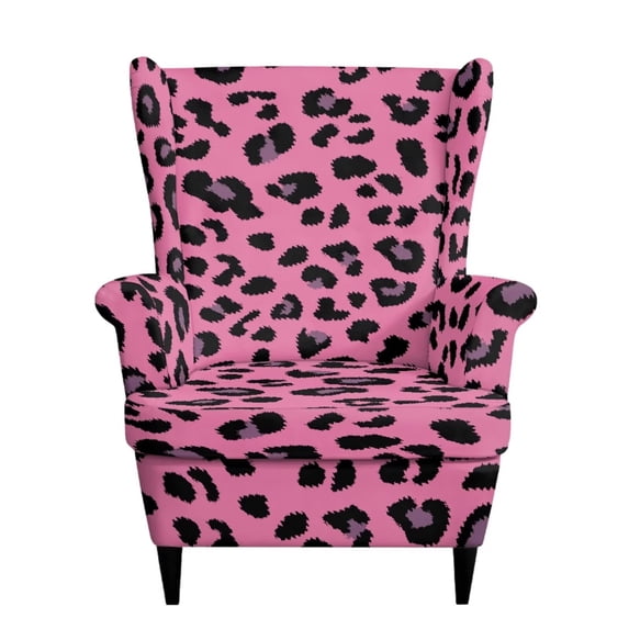 SEANATIVE Stain Resistant Wingback Chair Slipcover 2 Piece Wing Chair Cover Machine Washable Soft Stretch Wing Back Sofa Covers Furniture Protector for Bedroom Living Room, Pink Leopard Print